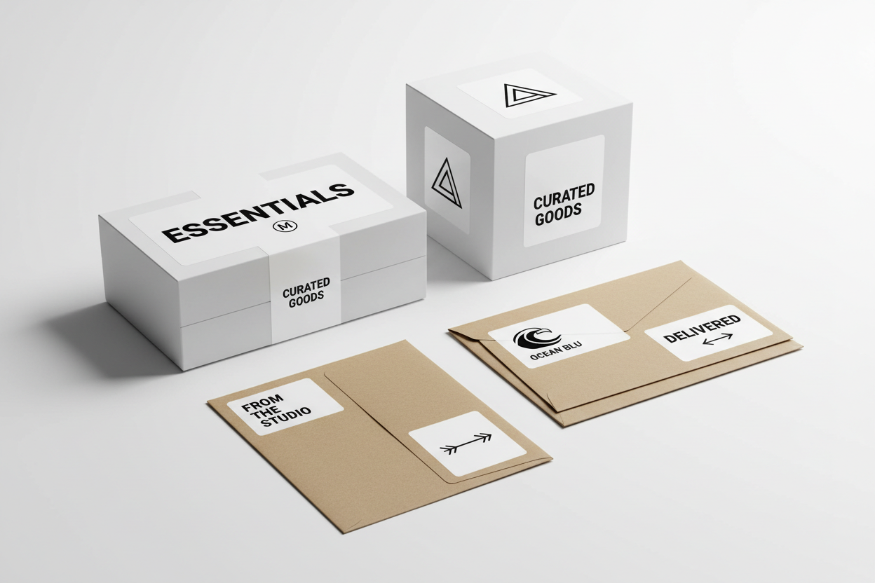 Premium rectangle stickers on product packaging
