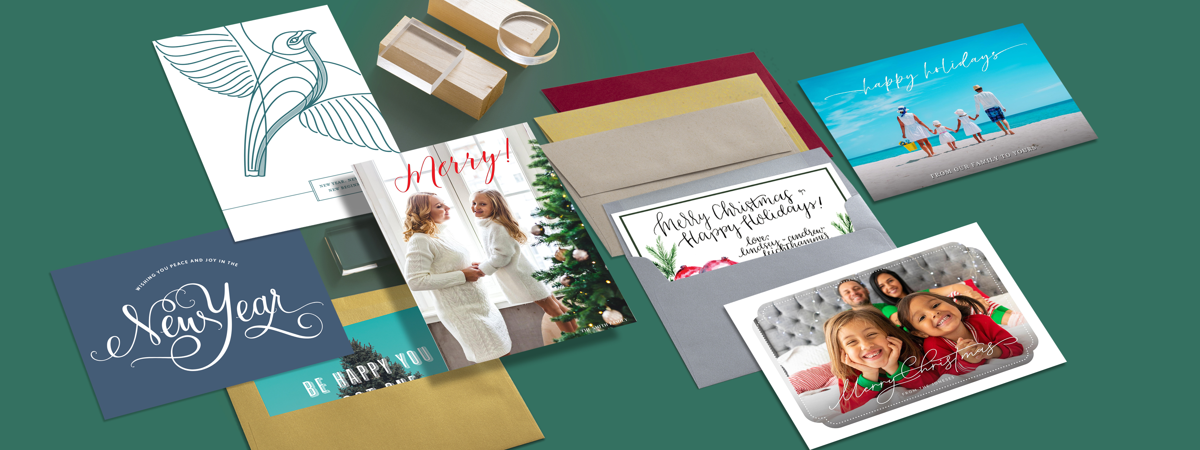 Holiday cards and envelopes